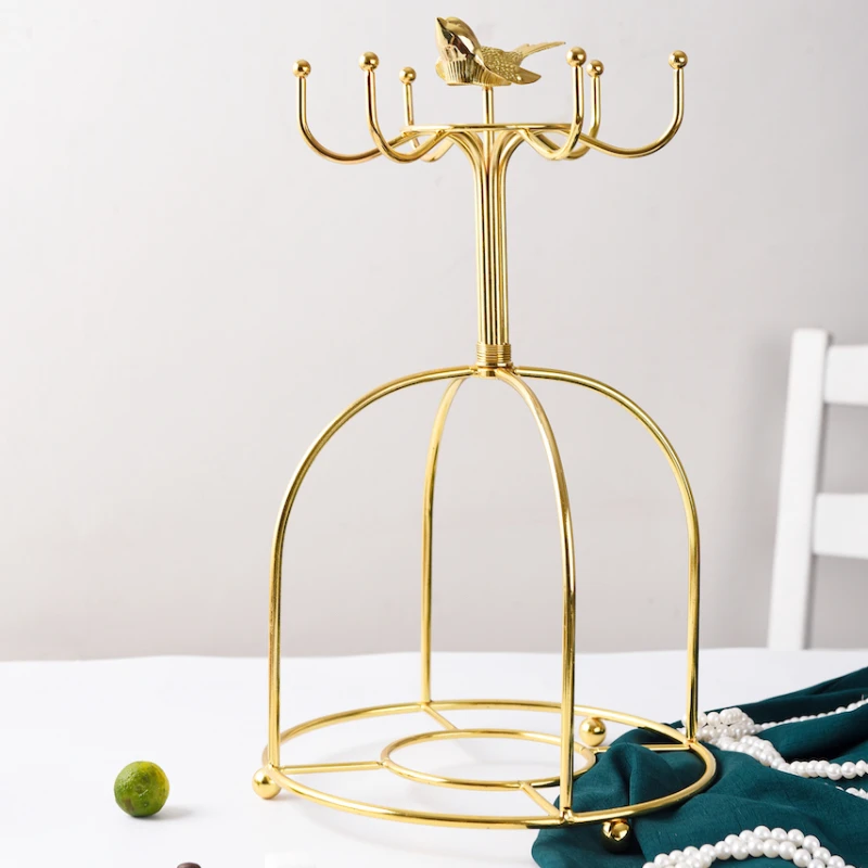 European Gold Bird Coffee Cup Holder Iron Tea Set Storage Rack 6-Head Soft Decoration Display Stylish Kitchen Organizer