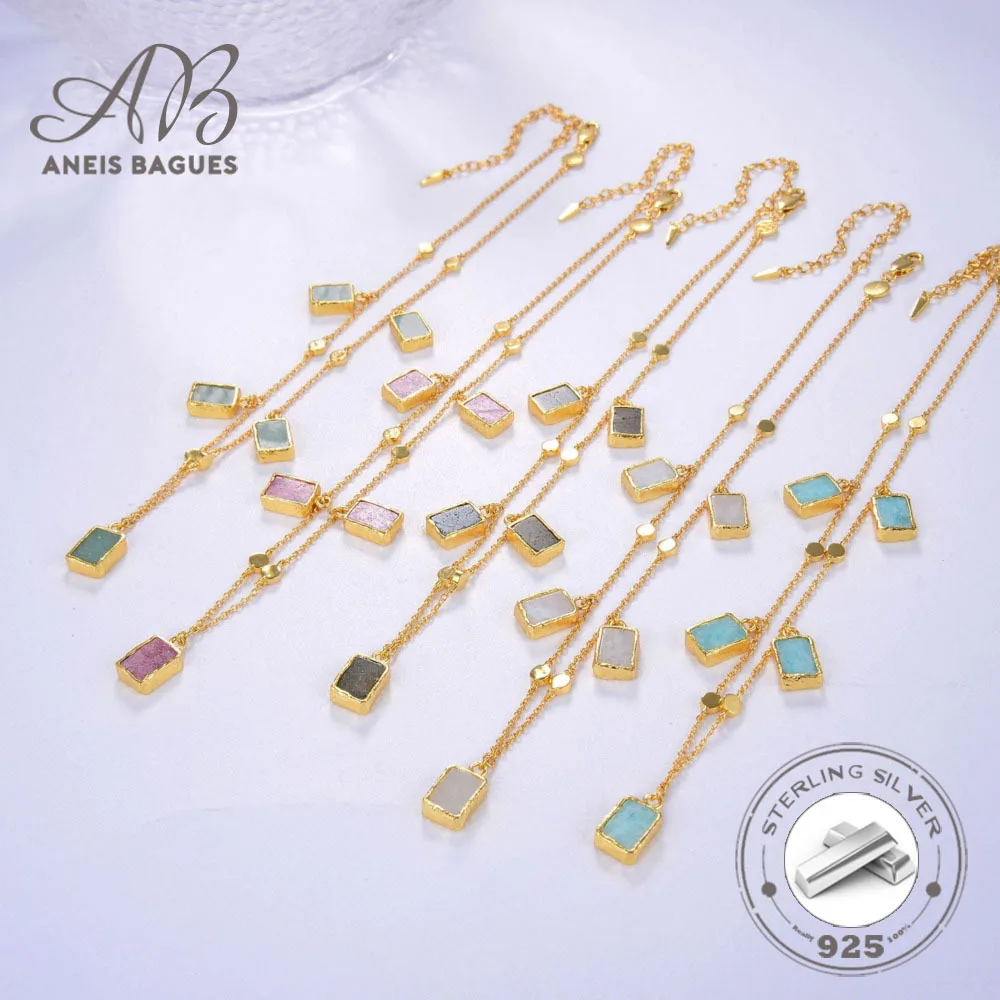 

Aneis Bagues Vintage Luxury Natural Stone 925 Sterling Silver 18K Gold Plated Personality Pendant Necklace For Women Jewelry