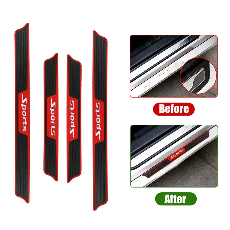 

4pcs Universal Rubber Car Door Sill Scuff Plate Cover Panel Step Protector Strip Scratch Resistant Waterproof Car Accessories