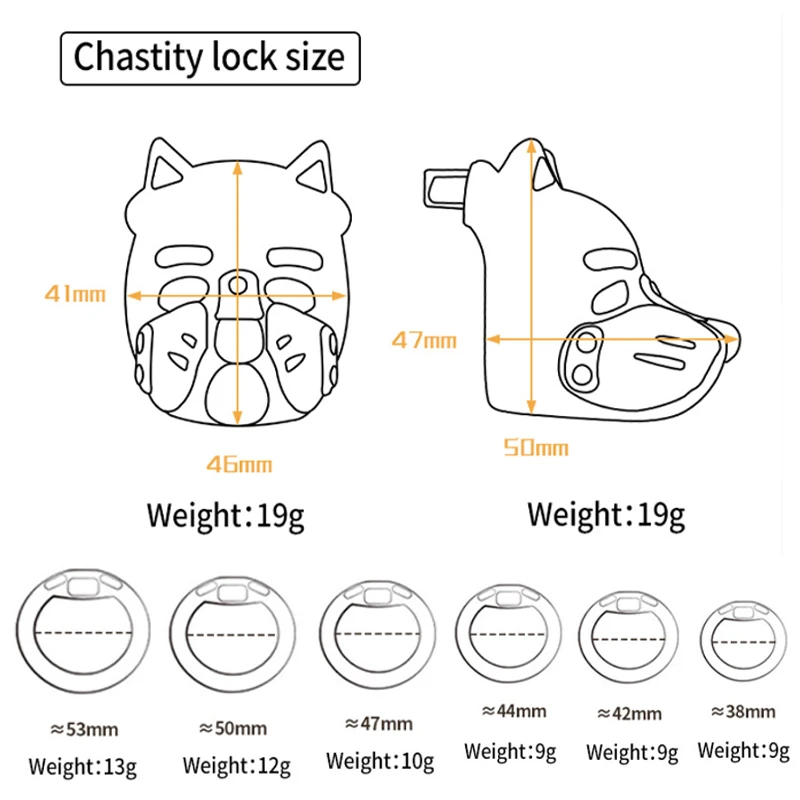 Dog Head Male Chastity Device CB Cage Birdcage Lock with 6 Rings BDSM for Men Play Gay Training Long Term Wear with Storage Bag view 4