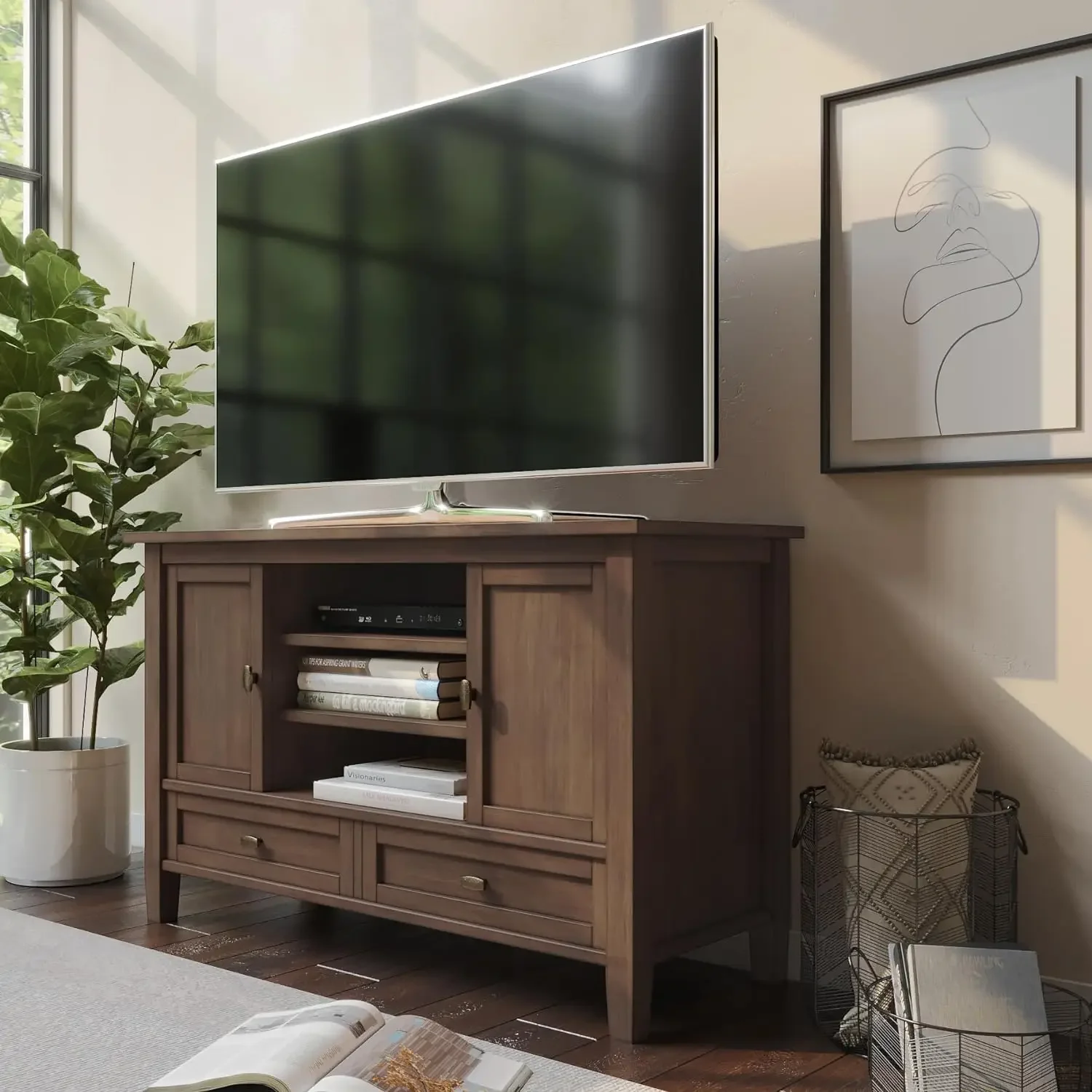 

SOLID WOOD 47 Inch Wide Transitional TV Media Stand in TVs up to 50 Inches, For The Living Room and Entertainment Center