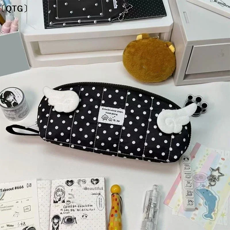〔QTG〕1/2Pcs Ins Polka Dot Shell Shape Pencil Case Large Capacity Portable Multi Layer Divided Pen Bag For Women Girls