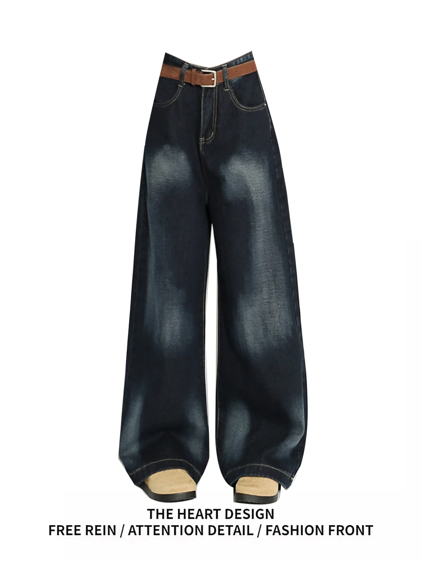 Jean en Denim pour femmes, ample, taille haute, jambes larges, bleu, rétro américain, Tube droit, longueur au sol, pantalon, nouvelle collection automne