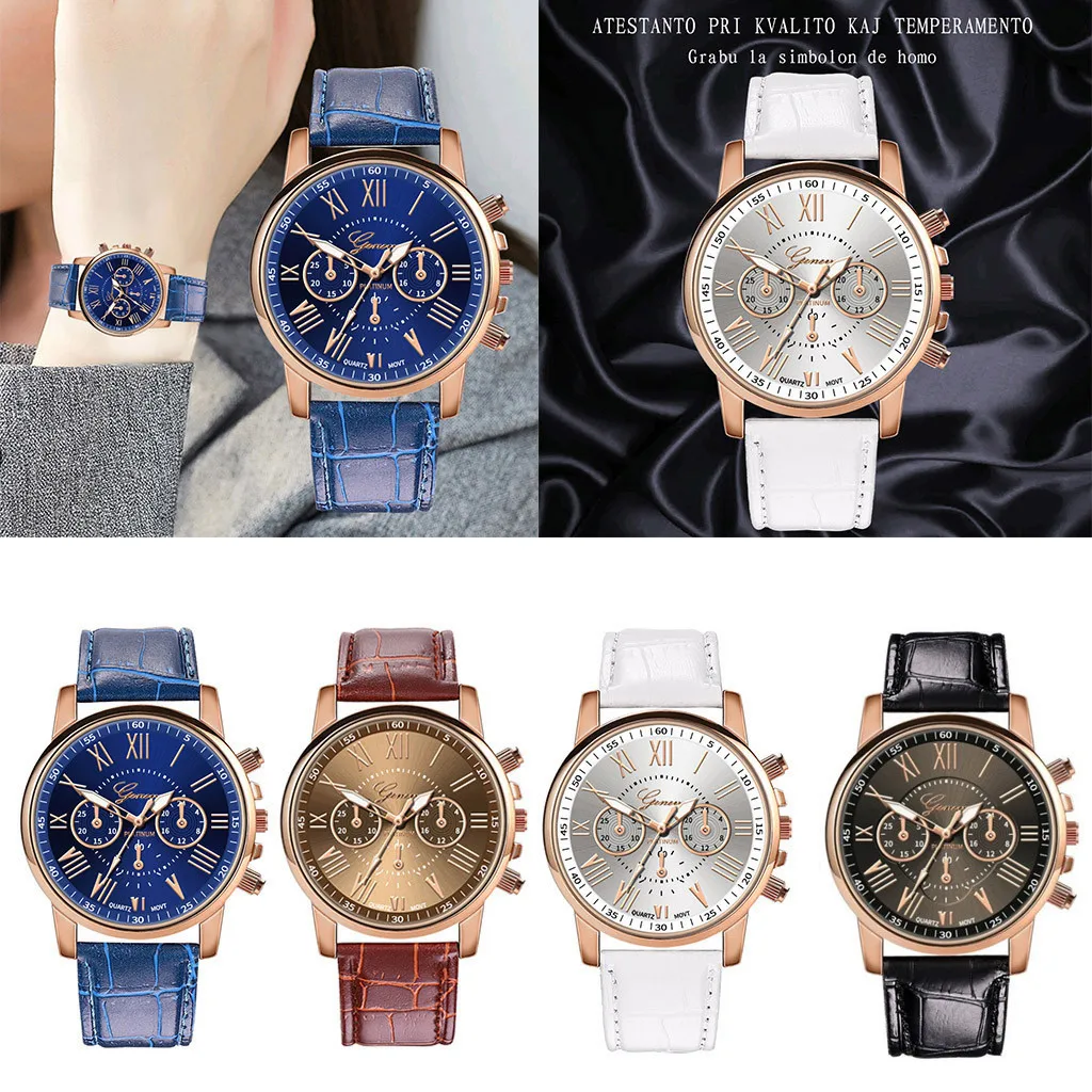 New Fashion Women Watch Quartz Analog Wristwatch Roman Numerals Dial Vintage Dress Watch Ladies Leather Watches Reloj Mujer