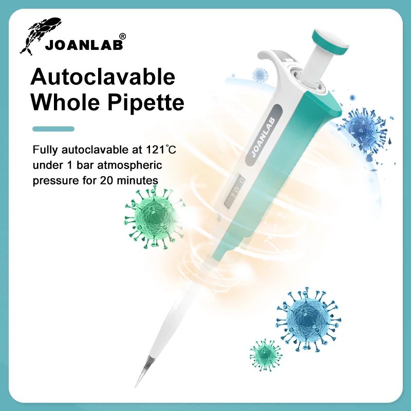JOANLAB Lab Micropipette Autoclavable & Adjustable, Laboratory Pipette, Liquid Handling Tool with Free Replacement Tips