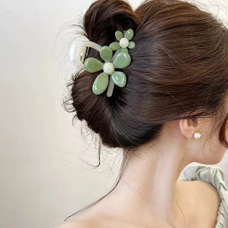 New Women Plastic Hair Claw Elegant Coffee Color Flowers Hair Clips Barrette Crab Ponytail Clip Hair Accessories Tiara