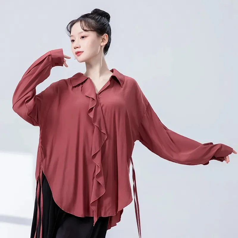 

Women's Loose Long Sleeve Dance Shirt Flowy Modern Chinese Dance Top