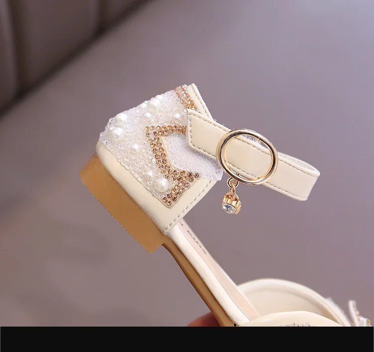 Mädchen-Sandalen, modische Prinzessinnen-Schuhe, Frühling, Sommer, glitzernde Perlen-Pailletten, flache Sandalen, einfache Kinderschuhe, Party, Hochzeit – Detail 20