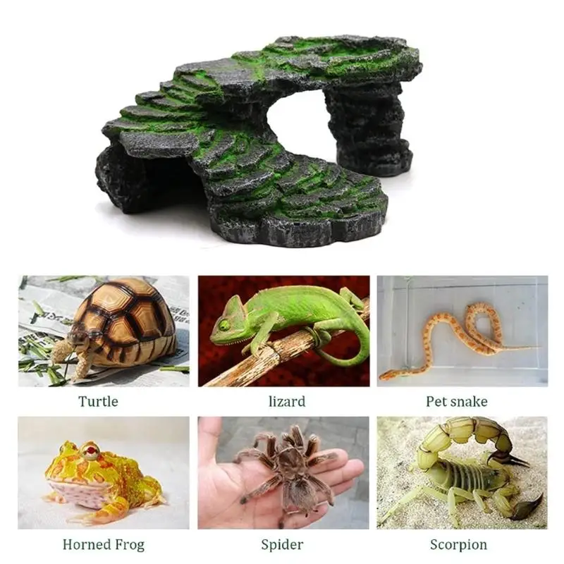 QX2E Reptiles Hide Resin Landscape Rock Basking Platform Calciums Supplements