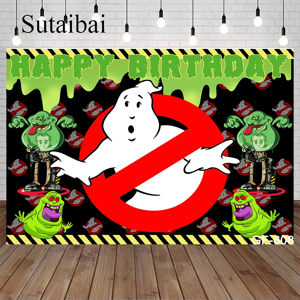 Ghostbusters Backdrop Children Baby Kids Birthday Party Boys Green Ghost Custom Photography Background for Photo Studio