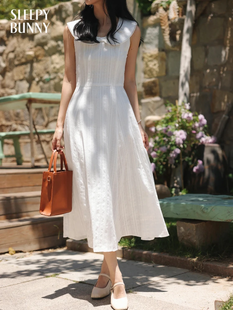 

White Bow Jacquard Sundress Women Sweet Summer A-Line Dress with Tie Straps Petite Fit Flowy Midi Dress Cute Vacation Daily Wear