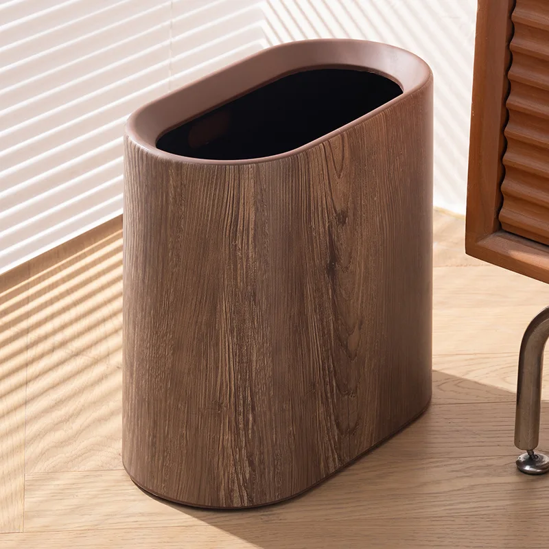 

Мусорное ведро с имитацией текстуры дерева и крышкой, большой вместимости, для дома, ванной комнаты, гостиной
