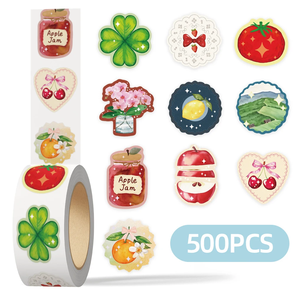 

500pcs/roll Cute Cartoon Fruit Food Sealing Stickers Funny Graffiti Decals DIY Scrapbook Phone Luggage Kid Reward Sticker Gift