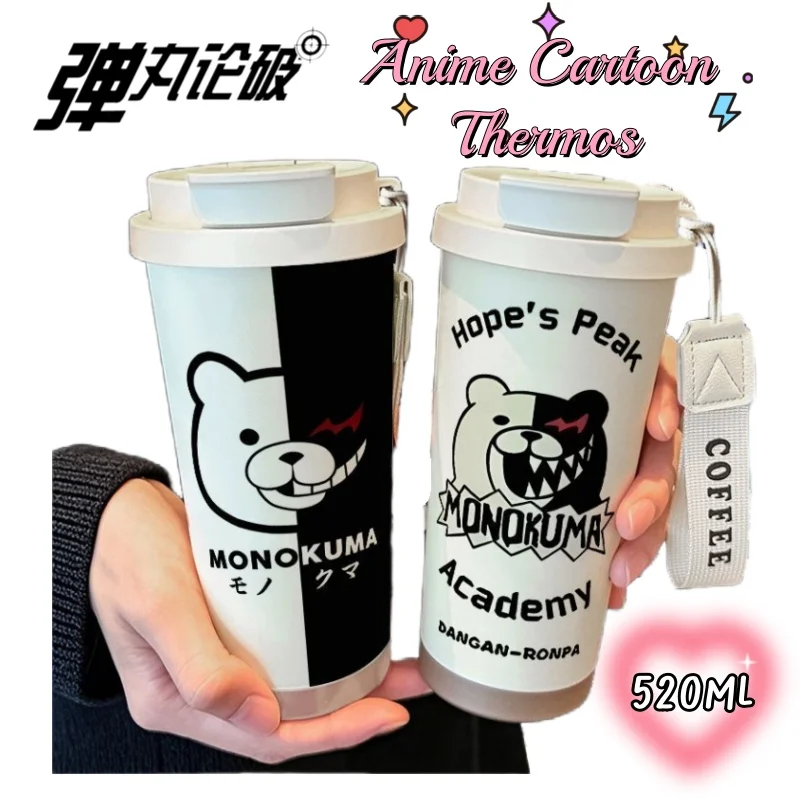 

Новая термокружка Danganronpa Monokuma из нержавеющей стали с высокой цветовой гаммой, для студентов, с соломинкой, мультяшный дизайн, двойное отсеки для напитков, большая емкость, для кофе