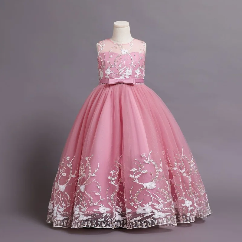 Robe de princesse en maille plissée avec pétales brodés pour filles, jupe de Performance moelleuse, nouvelle collection 2022