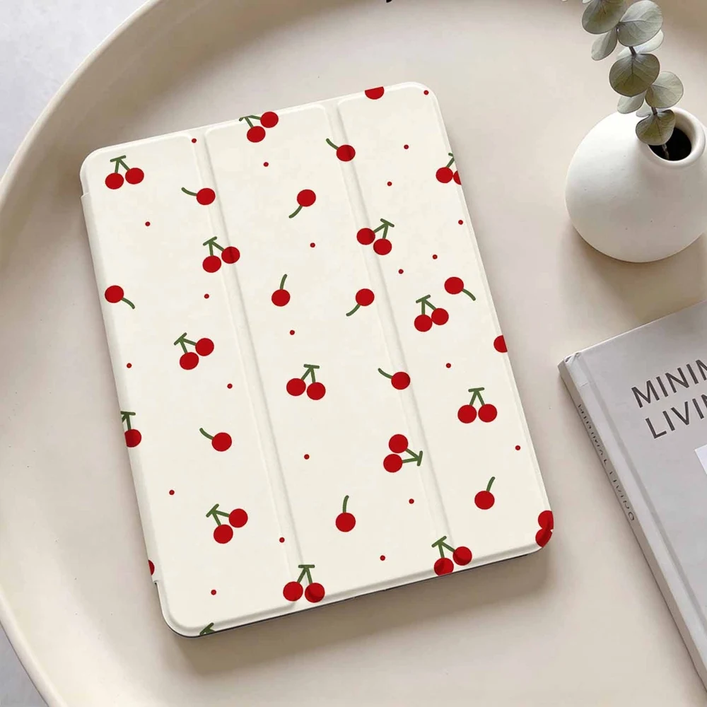 Cute Red Cherry Pattern For iPad Pro 11 12.9 13 A16 M2 M4 M3 M5 9.7 10.2 5/6/7/8/9/10/11th Mini Air 3 4 5 6 Tablet Case