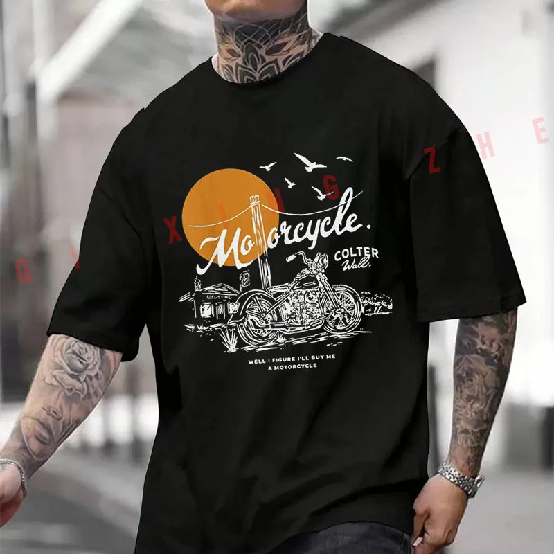 

Мужская летняя повседневная футболка из хлопка с графическим принтом Colters Arts Wall Motorcycle 2026 для мотоциклистов и велосипедистов, спортивная одежда, топ