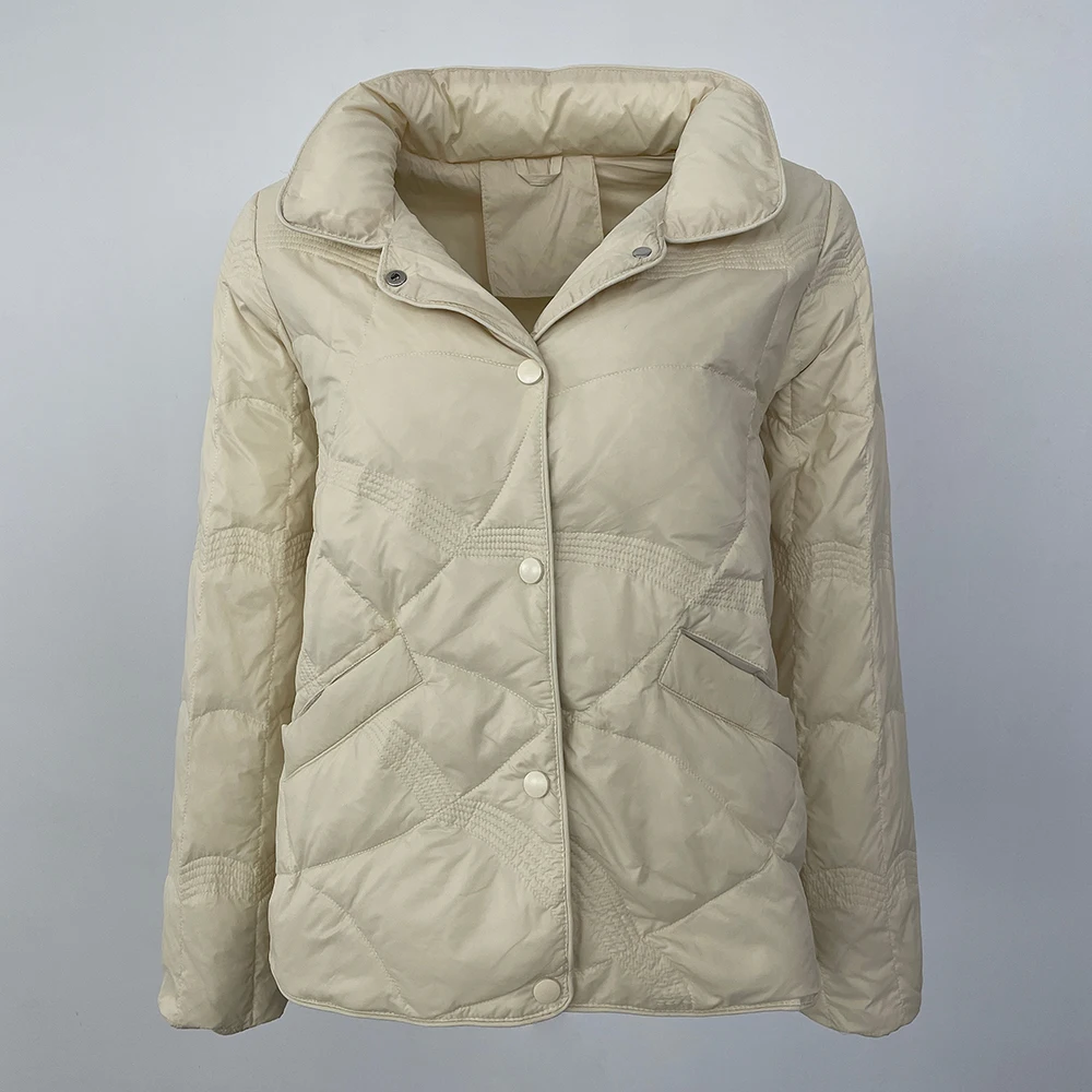 

2025 New Female Fashion Light Weight White Duck Down Coat Autumn Winter Fashionable Outerwear Stand Collar Down Jacket Women