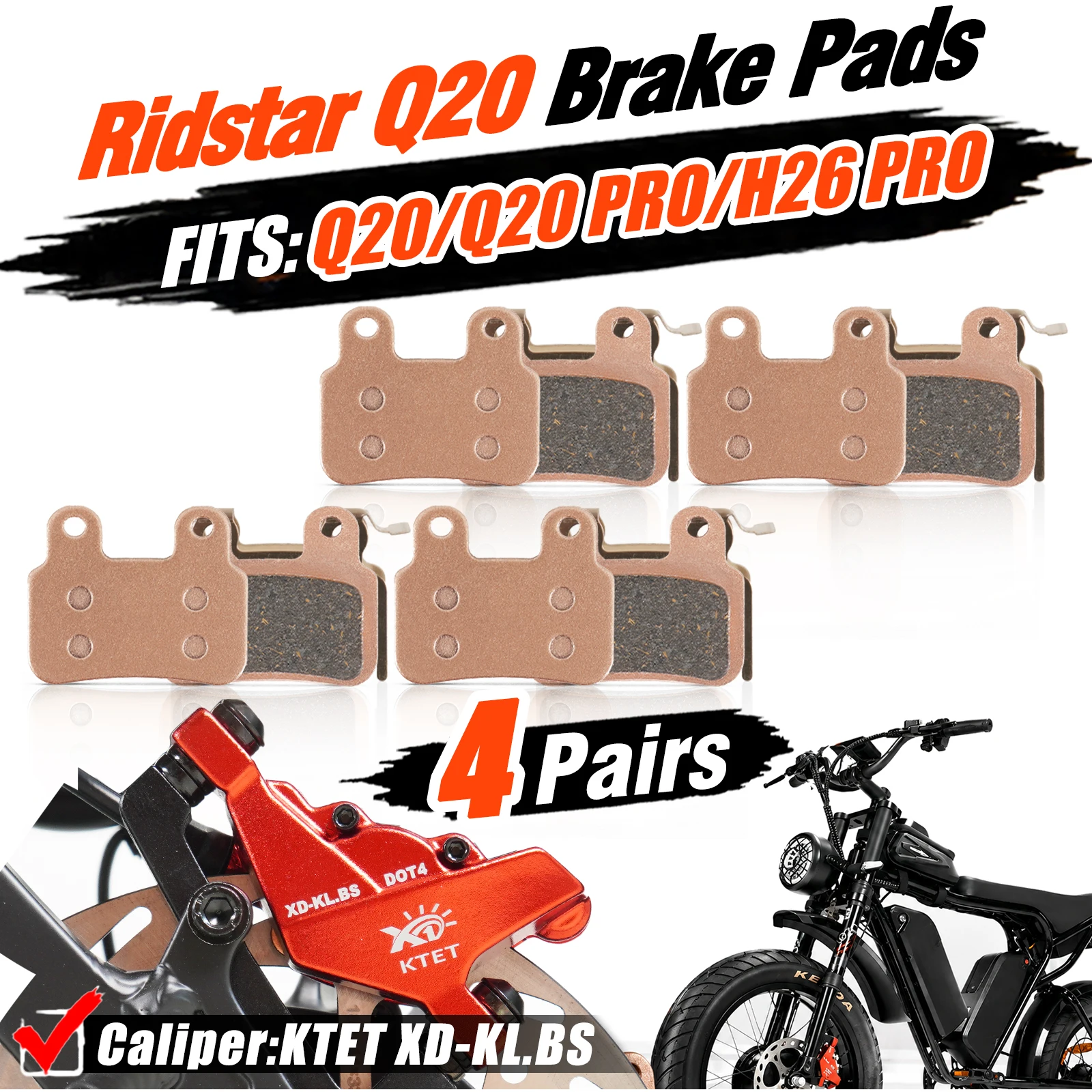 Plaquettes de frein Ridstar Q20 semi-métalliques, freinage stable pour YVY EKX Bopzin Freego KTET XD-KL.BS Ebike toutes saisons