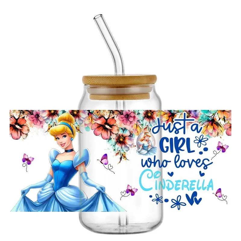 New Princess Cartoon Pattern UV DTF Transfer Frozen Sticker Waterproof Transfers Decals For 16oz Glass Cup Wrap Stickers
