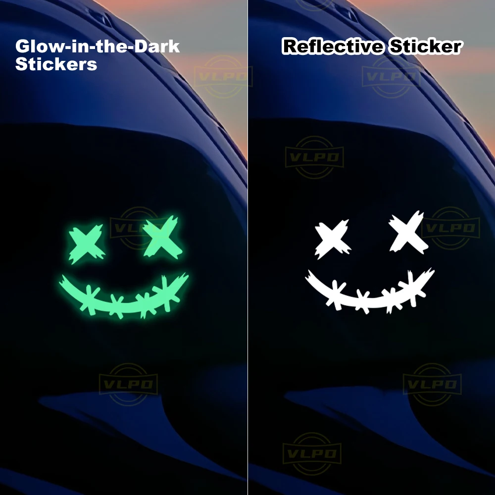 2 PCS Motorcycle Glow Stickers Waterproof Demon Smiling Face Decals Motorbike Helmet Body Side Boxes Decoration Accessories image 5