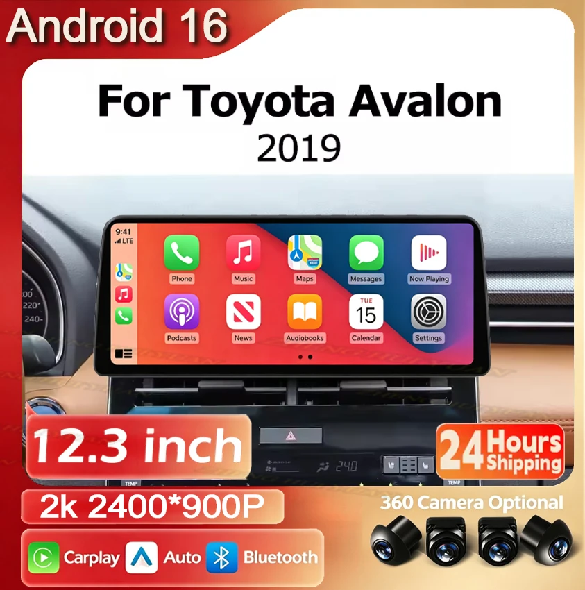 Android 16 Wireless Carplay 12.3 inch For Toyota Avalon 2019 Lntelligent Multimedia Touch Screen GPS Android Auto WIFI Bluetooth