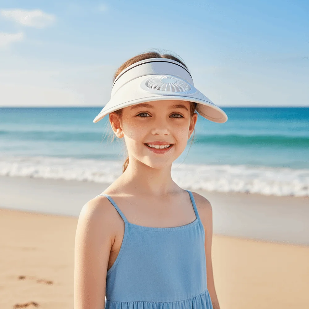 Portable Rechargeable Fan Hat Long-lasting Breathable Children Visor Cap Adjustable Candy Color Empty Top Fan Hat Hiking