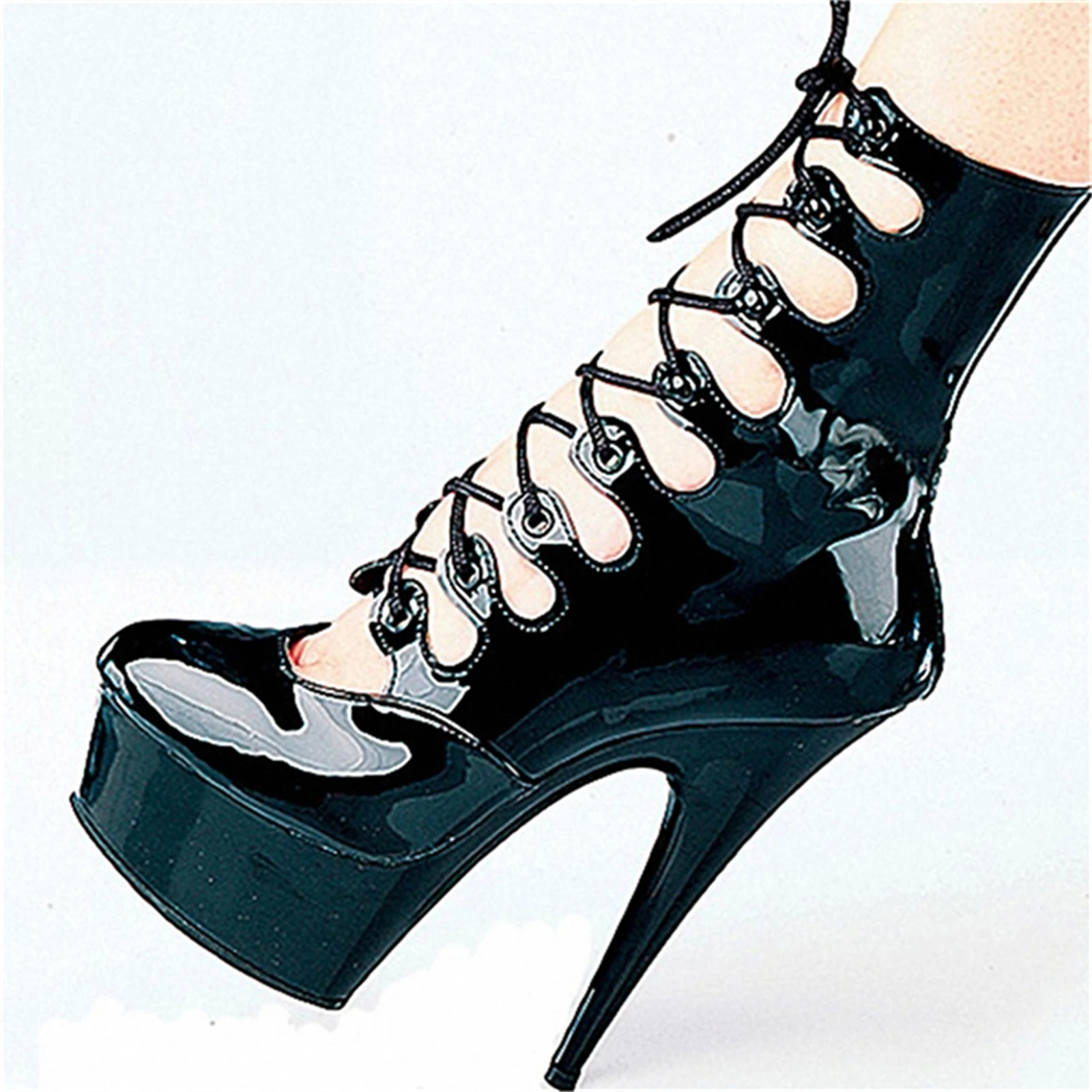 2024 القوطية الدانتيل يصل حذاء من الجلد النساء الأسود براءات الاختراع والجلود انقطاع تصميم شبكة لوحات منصة خنجر الكعوب فاسق الأحذية