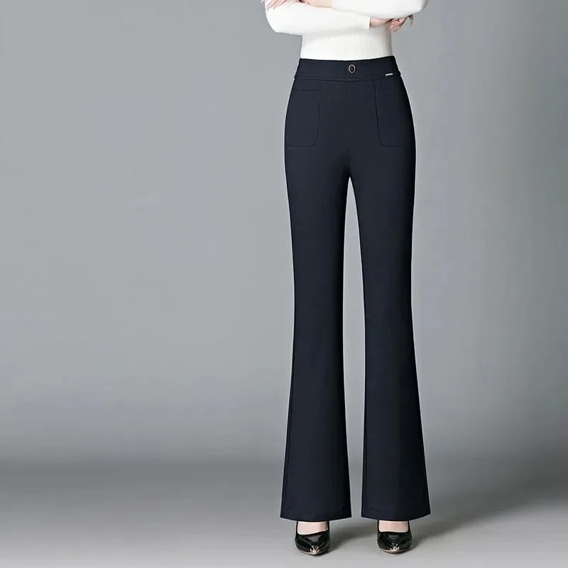 New Autumn Winter Boot-cut Pants Middle-aged Women High-waist Slim Casual Pants Wide-leg Flared Pants