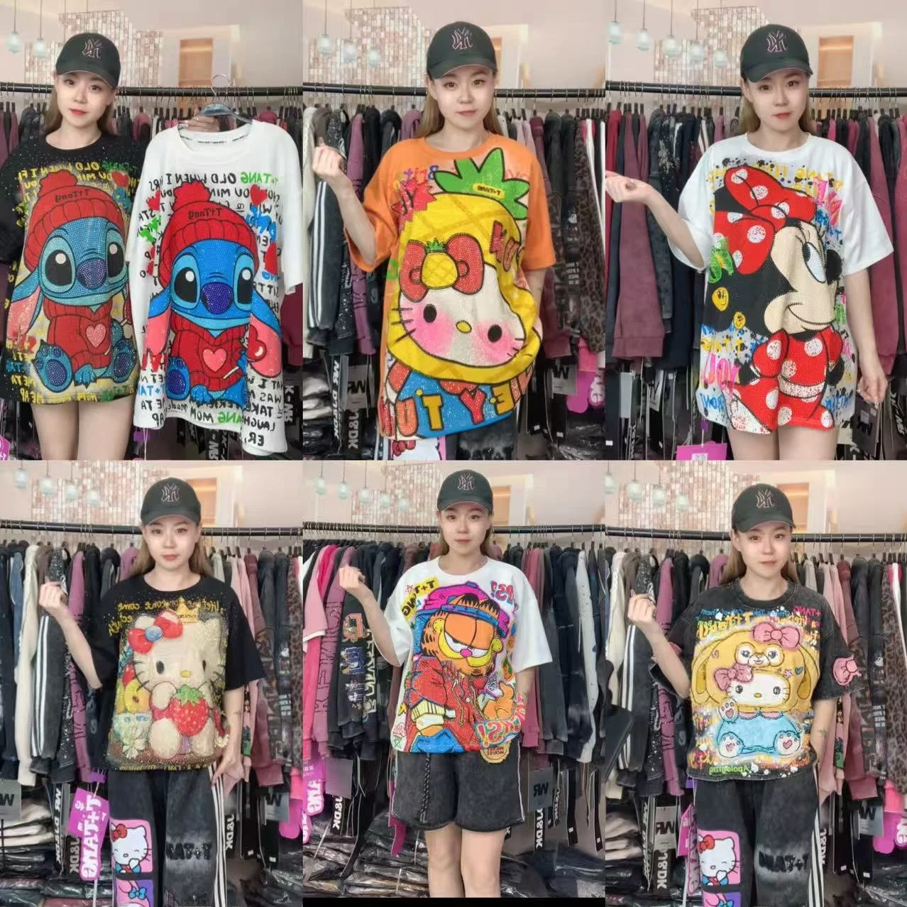 

Футболка TTANG с коротким рукавом, серия Heavy Work Fashion, с мультяшным принтом, свободного кроя, большого размера, женская, летняя, хлопковая, с круглым вырезом