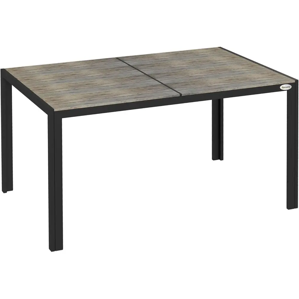 Mesa de comedor al aire libre para 6 personas, mesa de patio rectangular de aluminio con tablero de madera sintética para patio trasero, césped, balcón, piscina