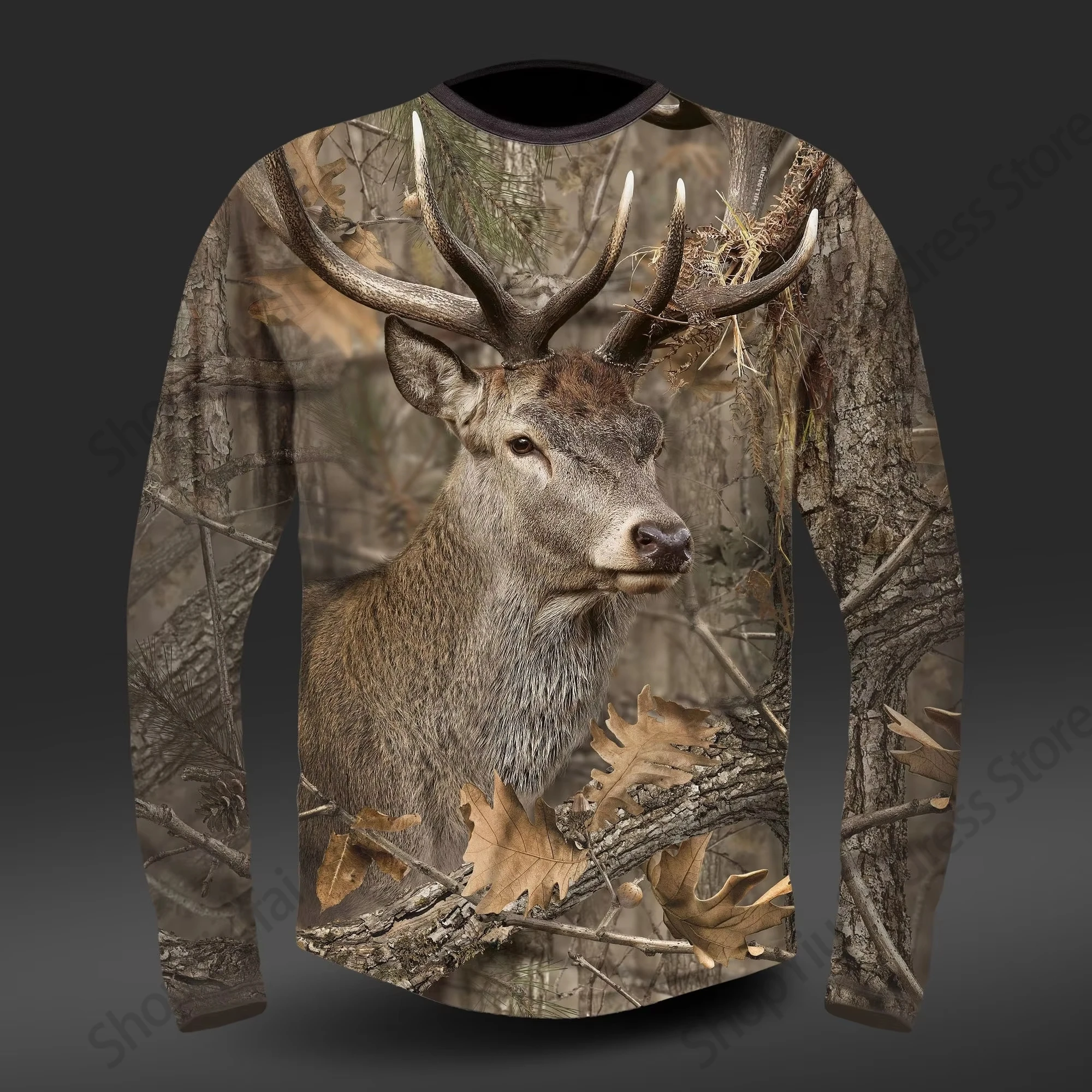 Mens Long Sleeve T-shirt 3D Hunting Animal Rabbit Elk Print T-shirts Outdoor Sports T Shirt Camp Tshirt Camouflage Tops Tees Gym