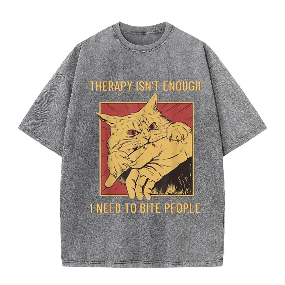 New Women Therapy Isn't Enough Cat Meme Print T Shirt Funny Slogan Casual Loose Soft Short Sleeve Summer Streetwear Fashion Top