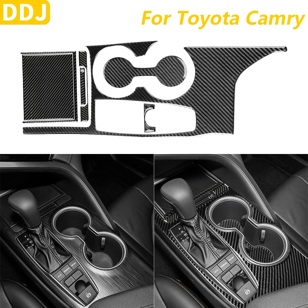 

Soft Carbon Fiber Central Control Gear Shift Storage Cup Holder Panel Trim Cover For Toyota Camry 2018-2024 Interior Accessories