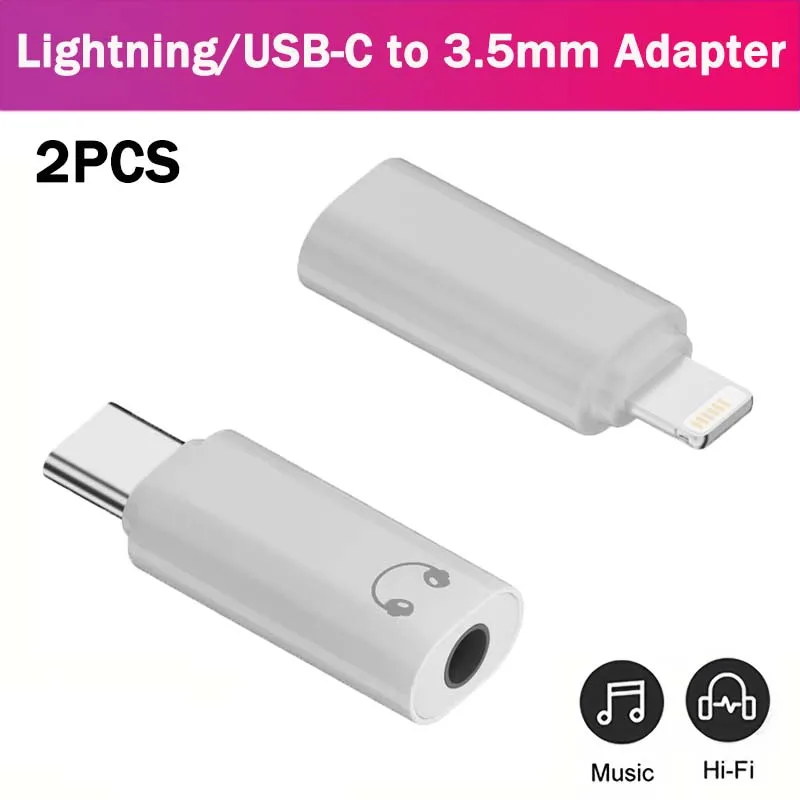 2PCS Lightning/USB-C to 3.5mm Jack Headphone Adapter,Type C Male to 3.5mm Female Converter Compatible with iPhone 17 16 Samsung