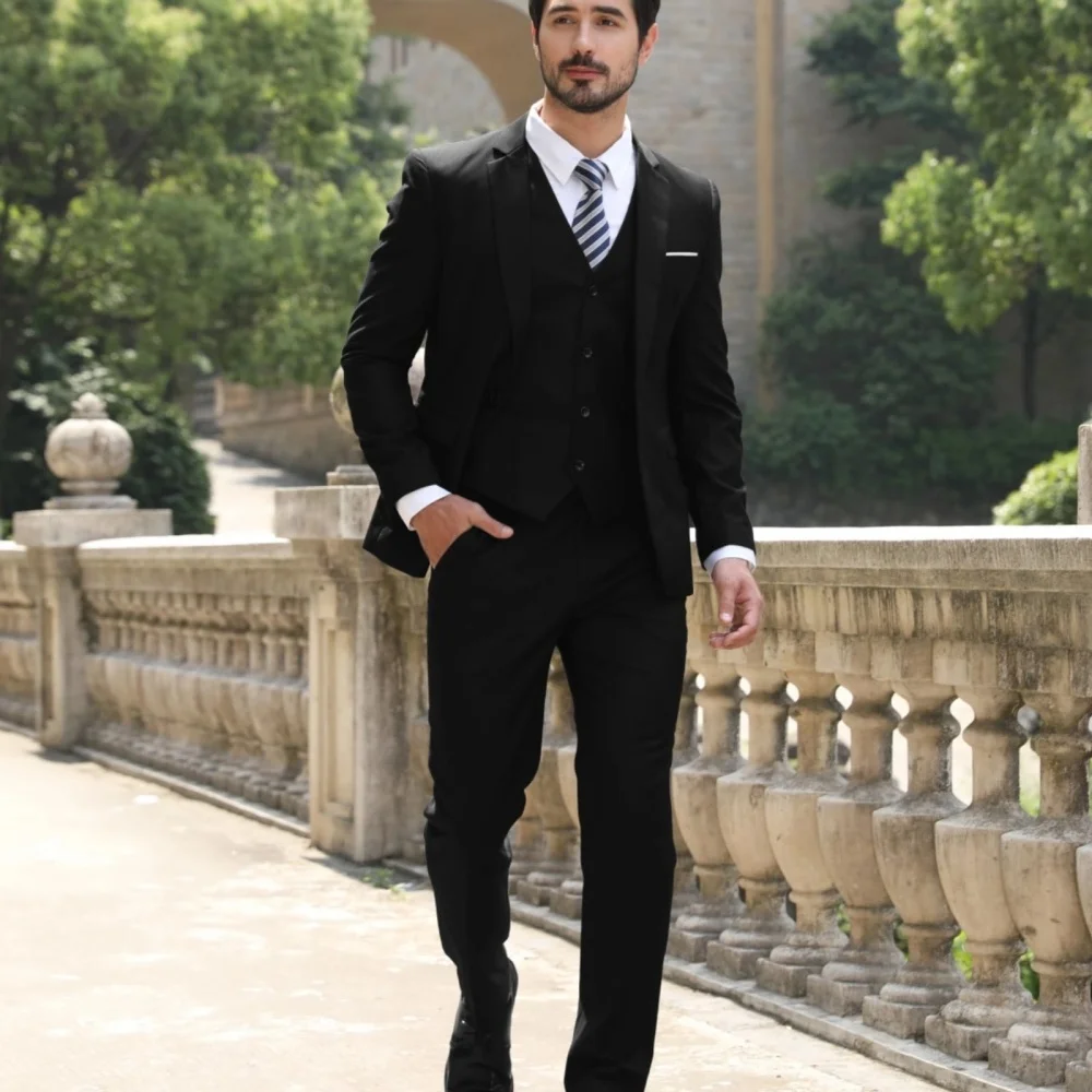 

Terno masculino de 3 peças com um botão, jaqueta, colete, calças, conjunto slim fit, formal, casamento, negócios, terno smoking