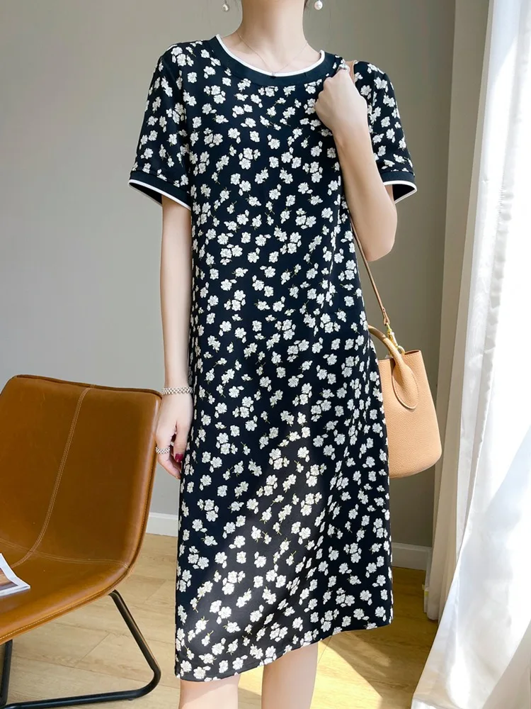 Acétate Satin imprimé fleuri ort Sve Dr femme Midi ample rond Ne jupe Tube droit été T-shirt gilet Dr