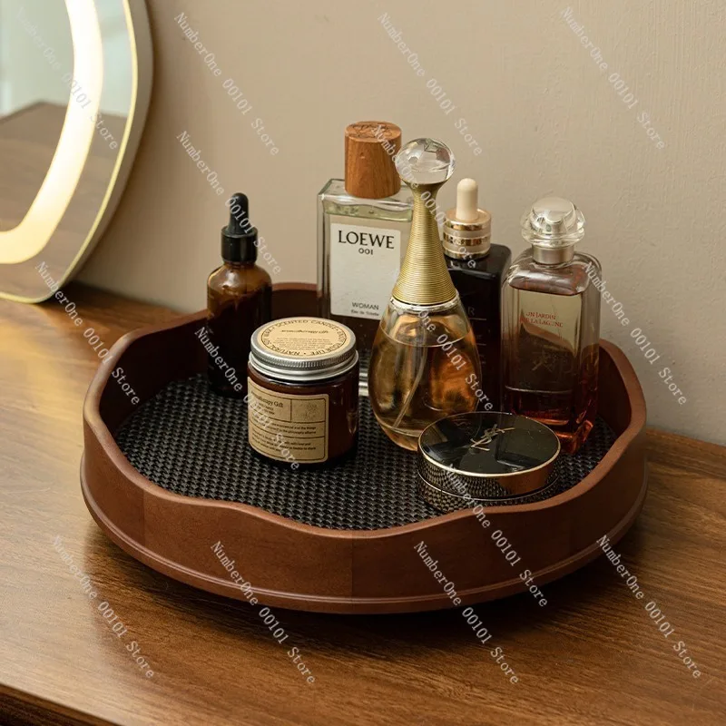 Rotating Wooden Cosmetic Organizer Storage Tray Solid Wood Makeup Organizer Perfume Skincare Display Rack Jewelry Lipstick
