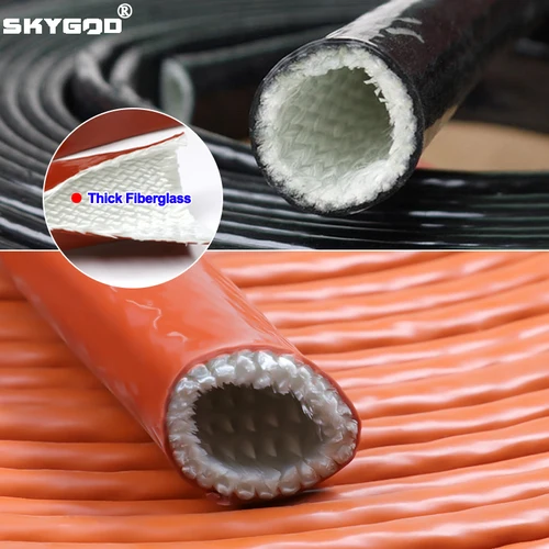 Imagen 1 del producto Manga de fibra de vidrio de 0,2 ~ 10m resistente a altas temperaturas 4 ~ 35mm tubo retardante ignífugo trenzado de fibra de vidrio recubierto de resina de silicona