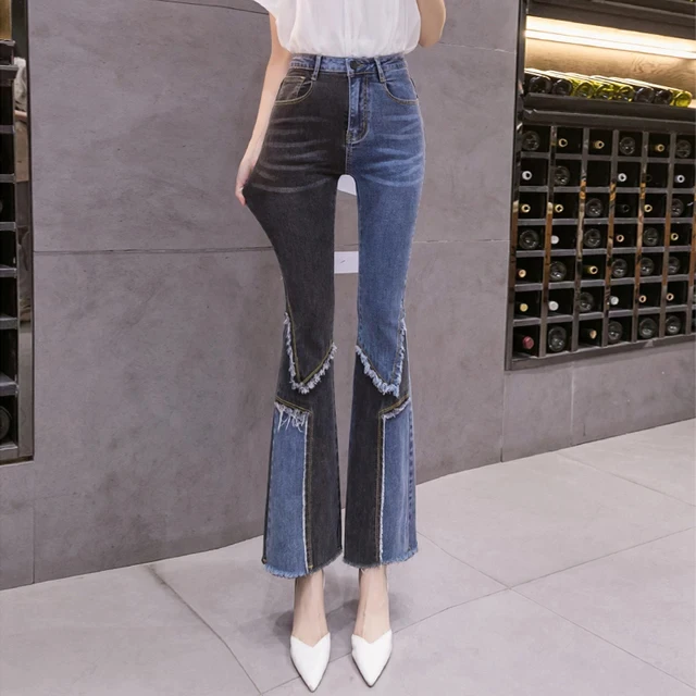 

Fashion High Waist Jeans Black Patchwork Woman Denim Pants Woman Trousers Casual Cotton Korean Ladies Womens Long Pant