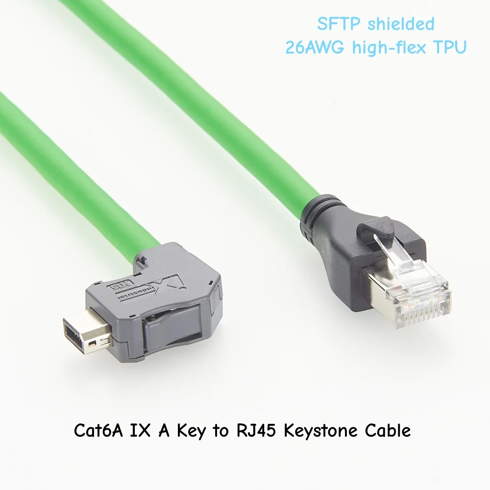 IX Industrial Ethernet CAT6A  Cable SFTP 26AWG High Flex TPU Cable RJ45 Keystone Jack to IX A Plug Right Angle Down