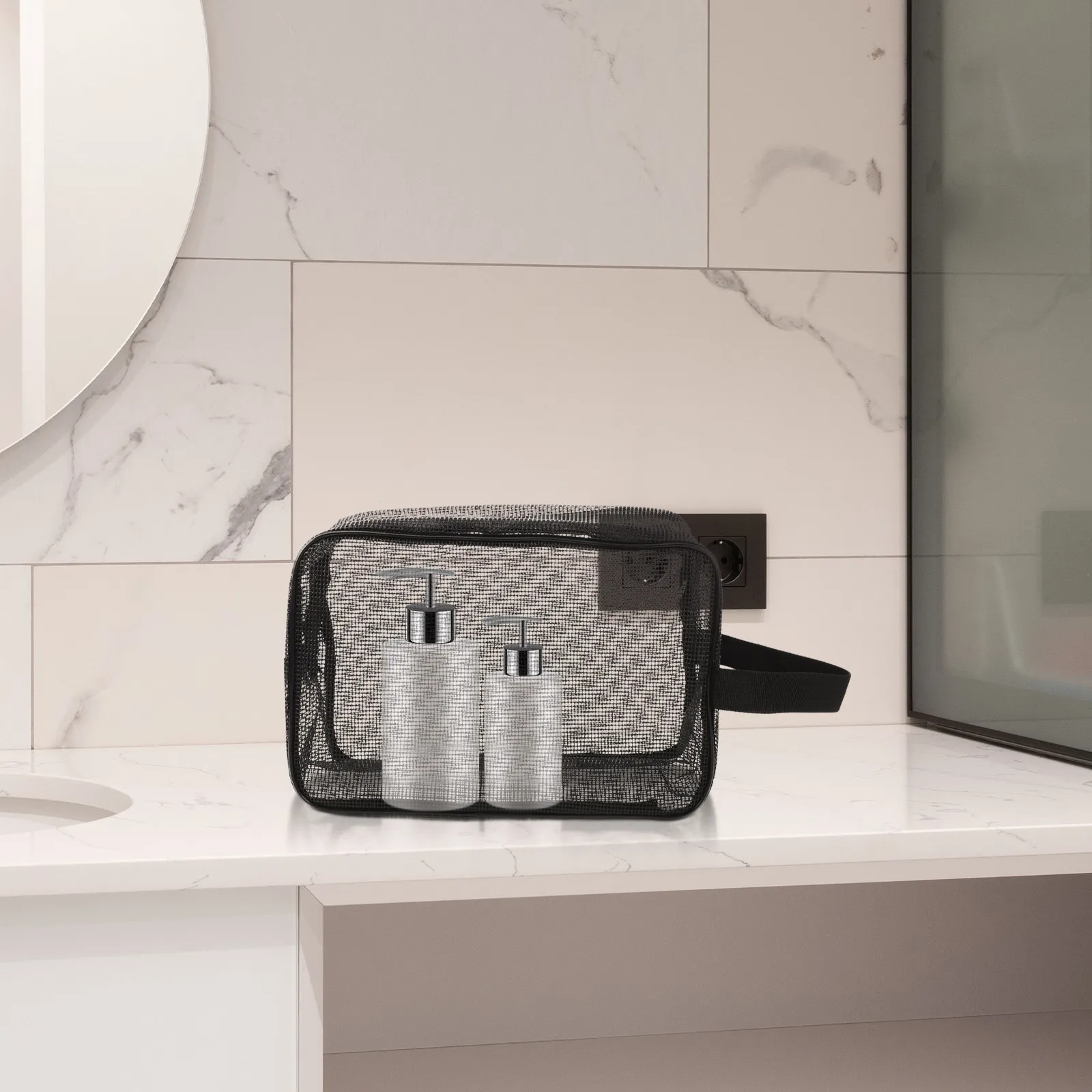 Extra Large Mesh Toiletry Bag Portable Shower Bag with Sturdy Handle for Gym Travel Camping Dorm Outdoor Zipper Mesh Organizer