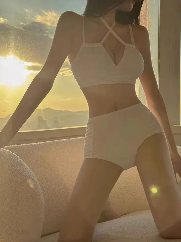 Vzvn Korean Sexy Spaghetti Strap Vacation Bikinis Women Split Swimsuit Beach Bikini 2026 All Season Backless Bikinis 2 Piece Set