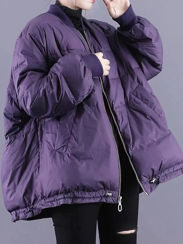 Femmes hiver coton Jaet Baseball Sle grande taille minceur artistique Faionable Thiened Long Sve fermeture à glissière manteau