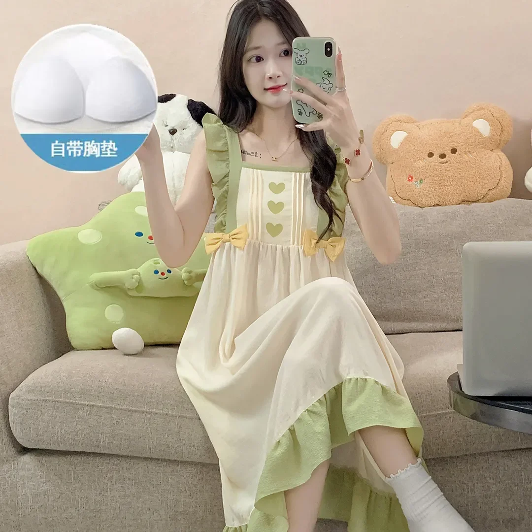 Women's Round-Neck All-Season Spring/Summer Dress Nightgown Casual Cute  Lazy Ins-Style Long Nightdress Summer Pajama