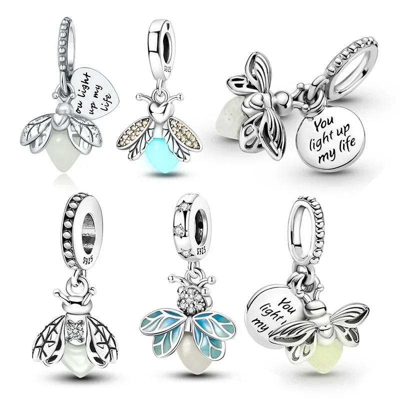 

S925 Sterling Silver Glow-in-the-dark Firefly Charm Pendant for Original Pandora Charms Bracelet Gift Beads for Women Diy