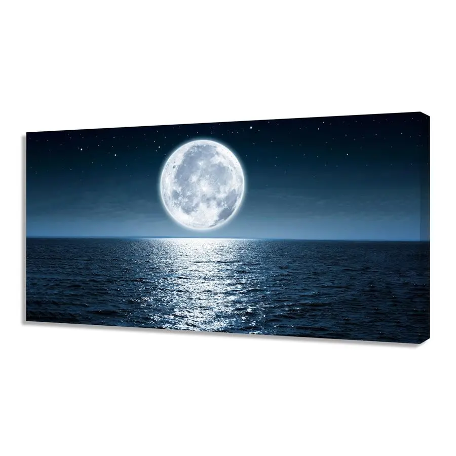 

Wall Art Canvas Print Moon Sea Ocean Landscape 1 Panels Full moon Picture Painting Framed and Stretched Ready to Hang for Living