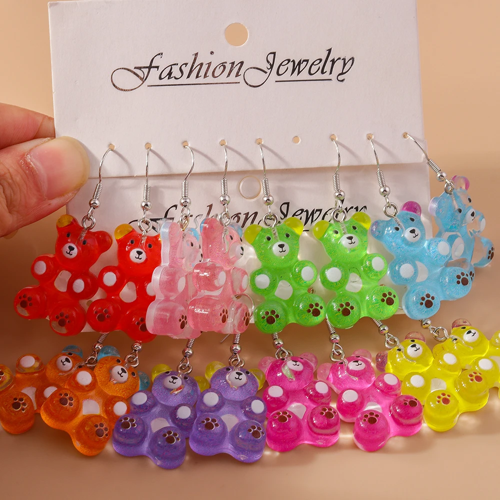 Aihua New Cute New Big Candy Color Gummy Bear Earrings for Women Girls Cartoon 3D Resin Bear Earrings Sweet Jewelry Gifts
