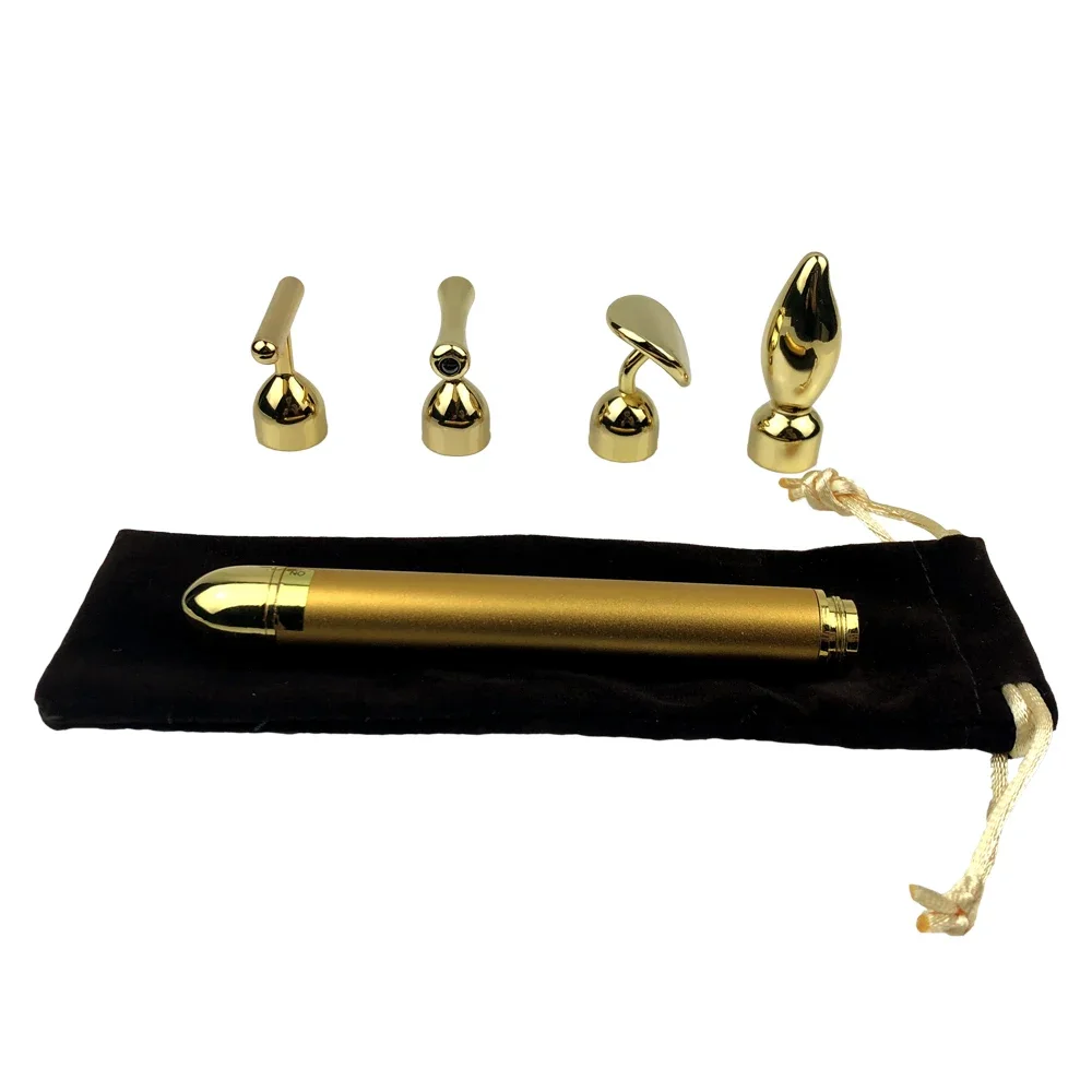 4 in 1 T Shape Golden Roller Beauty Pen Spoon V Face Slimming Vibration Massage Skin Care Tool Anti Wrinkle Facial Massager