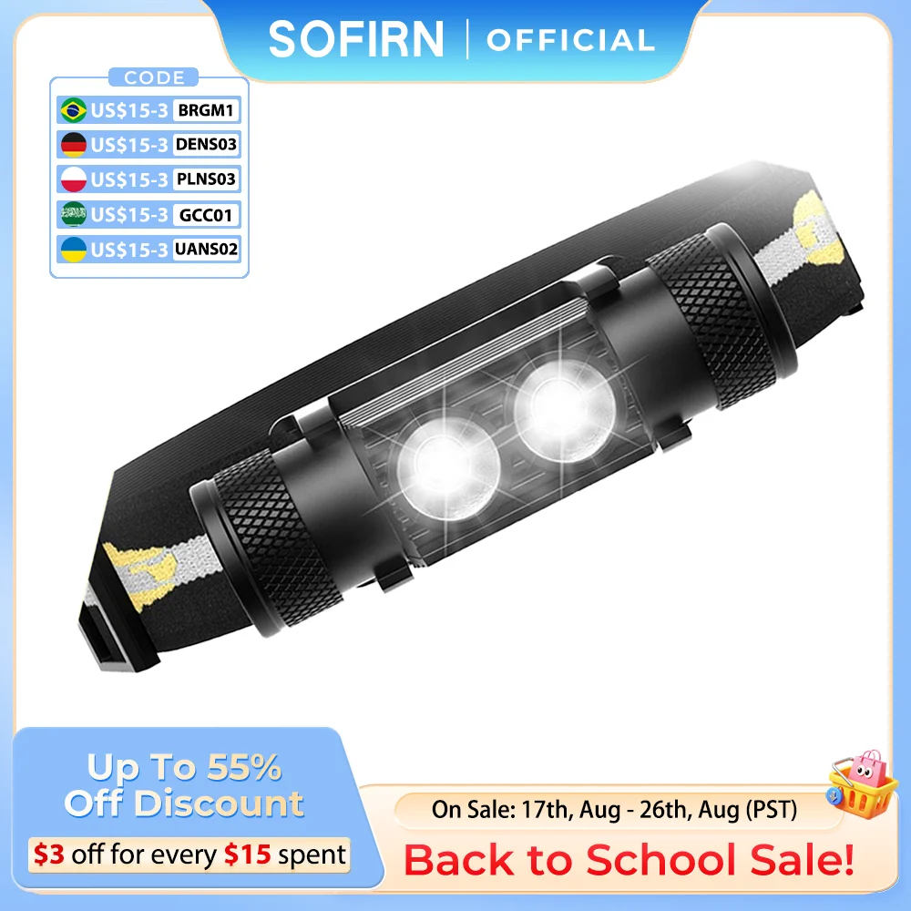 H25S LED Headlamp 18650 Battery Powerful Headlight 1200 Lumens SST40 USB Rechargeable Lamp